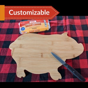 Customizable Bamboo Pig Cutting Charcuterie Board - Gift For Dad - BBQ Pit, Grill Gift, Laser Engraved