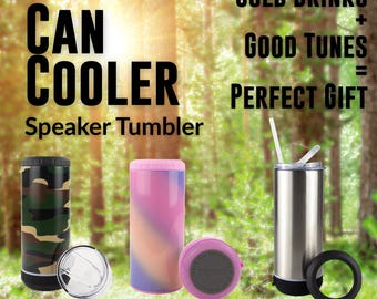 4-in-1 Can Cooler Speaker Tumbler | Insulated Bluetooth Drink Cooler | Camping Party Gift for Music Lovers