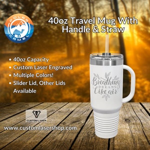 Polar Camel 40 oz. Travel Mug with Handle, Straw Included - Custom Engraved and Personalized