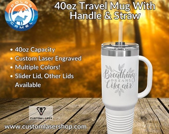 Polar Camel 40 oz. Travel Mug with Handle, Straw Included - Custom Engraved and Personalized