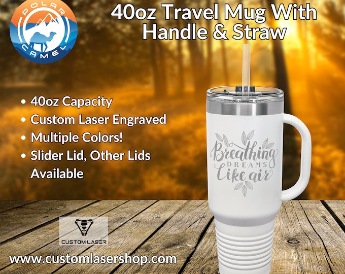 Polar Camel 40 oz. Travel Mug with Handle, Straw Included - Custom Engraved and Personalized
