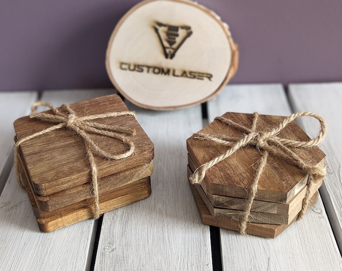 Engraved Wood Coaster Set: Custom Logo, Name, or Monogram