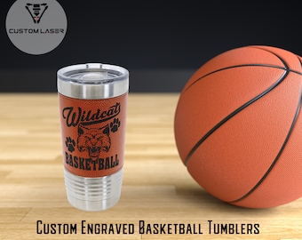 Custom Engraved Basketball Tumbler: Leatherette 20 oz Coach Gift