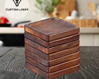 Handcrafted Square Wood Coasters – Set of 4 or 8 - Custom Engraved
