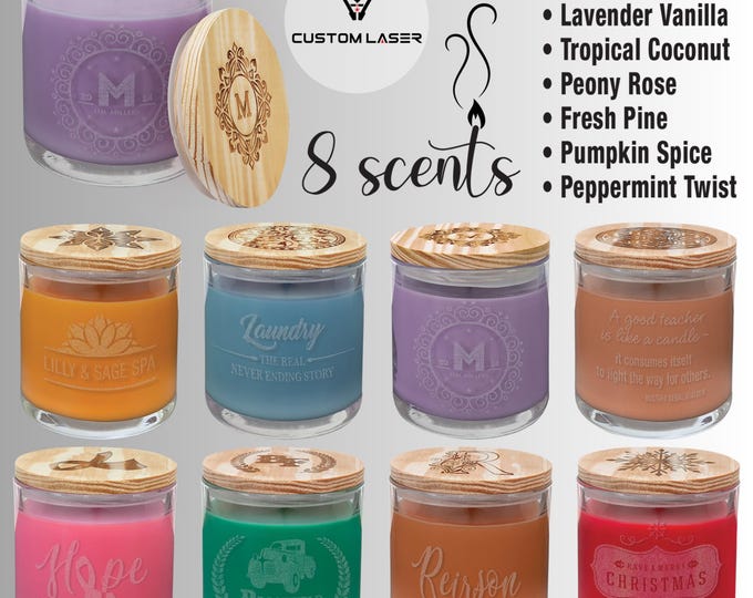 Personalized Scented Candle: 14 oz Soy Blend with Wood Lid