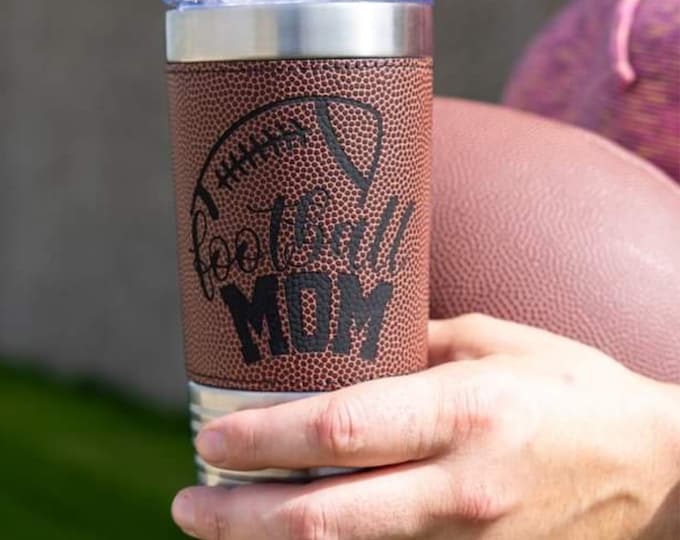 Football Tumblers - Custom Engraved Leatherette Football Skin Tumbler for the Football Fan in your life. NFL, College, or Local team design!