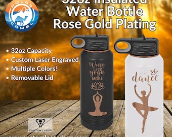 32oz Rose Gold Engraved Water Bottle Tumblers with Lid Straw Combo, Custom Engraved