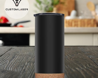 16oz Cork Bottom Insulated Travel Tumbler - Custom Engraved Stainless Steel Coffee Mug with Spill-Resistant Lid - Set of 10 or Single