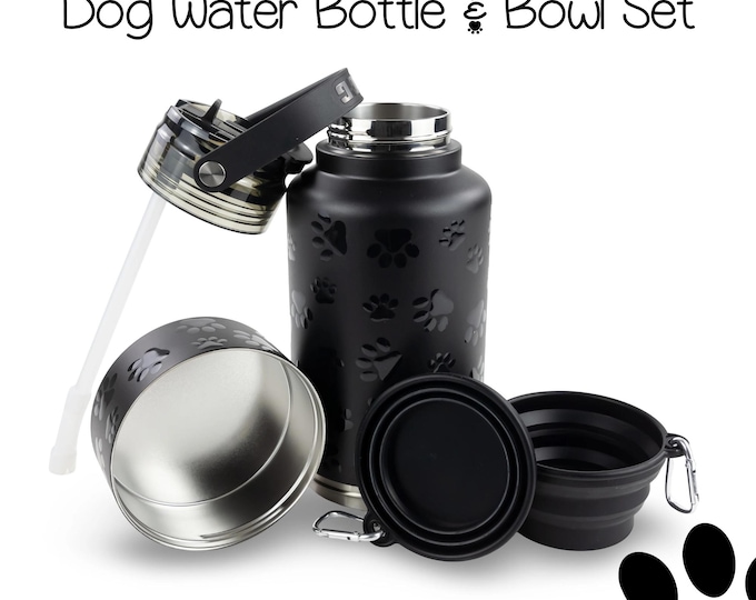 Custom Engraved Dog Water Bottle & Travel Bowl | Personalized Pet Hydration Set