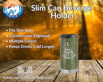 Personalized Slim Can Cooler: Engraved Stainless Steel Beverage Holder