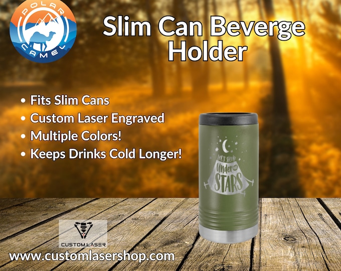 Personalized Slim Can Cooler: Engraved Stainless Steel Beverage Holder