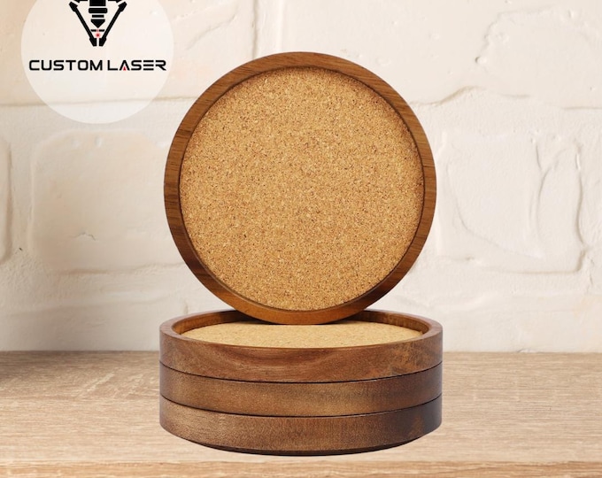 Cork Inlayed Wood Coasters - Set of 4 - Gifts. Coaster Set. Christmas. Wedding.