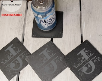 Custom Engraved Slate Coasters (Set of 4), Monogrammed and Personalized