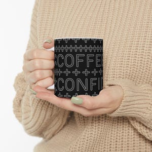 Coffee and Confidence Black Ceramic Mug | Black and White Design for Sipping Success | Gift for Coffee Lovers, Office Decor, Motivational