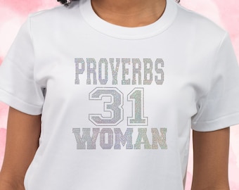 Proverbs 31 Woman Iron Transfer, DIY Heat Press, Apparel Sticker - Bold Typography