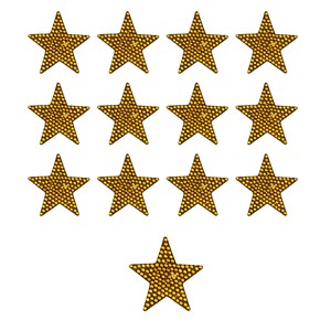 May include: Thirteen individual star-shaped patches arranged in a grid pattern. Each star features a dense, textured surface covered in small, reflective gold-colored circular studs that create a uniform, shimmering appearance across the entire shape.
