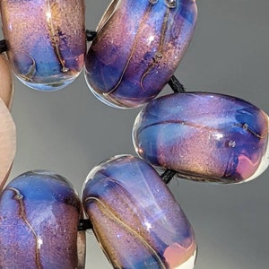 7 big hole purple opal silverglass lampwork beads