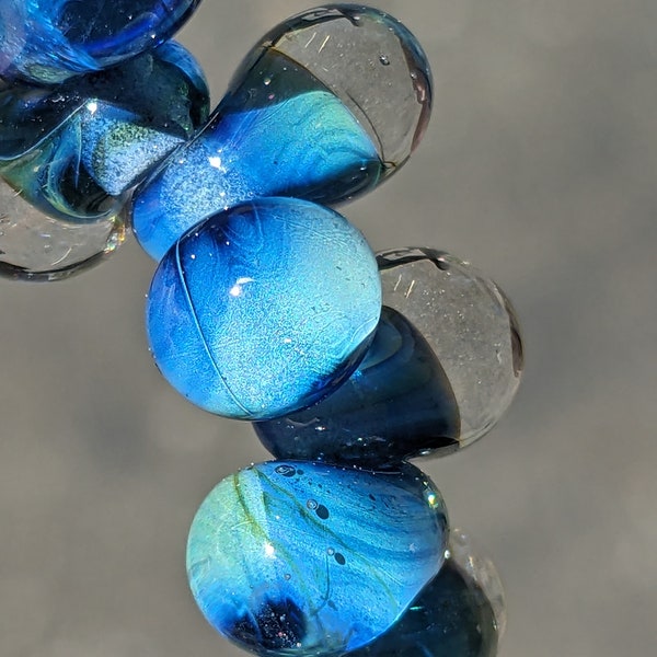 28 blue silverglass lampwork drop beads