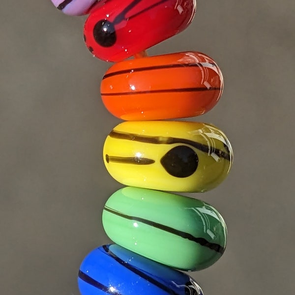 24 rainbow black swirl lampwork spacer beads