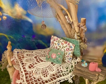 Conjunto de cama em miniatura de fadas ~ Estilo Cottagecore Costeiro