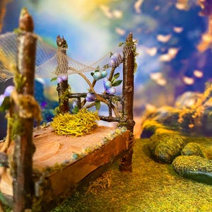 Fairy Miniature Canopy Bed  Lavander Berry Dreams  Set for Indoor Fairy Garden or House Cottagecore