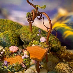 Fairy Set: Periwinkle and Pixie Miniature table and chairs for Indoor Fairy Garden or House Cottagecore