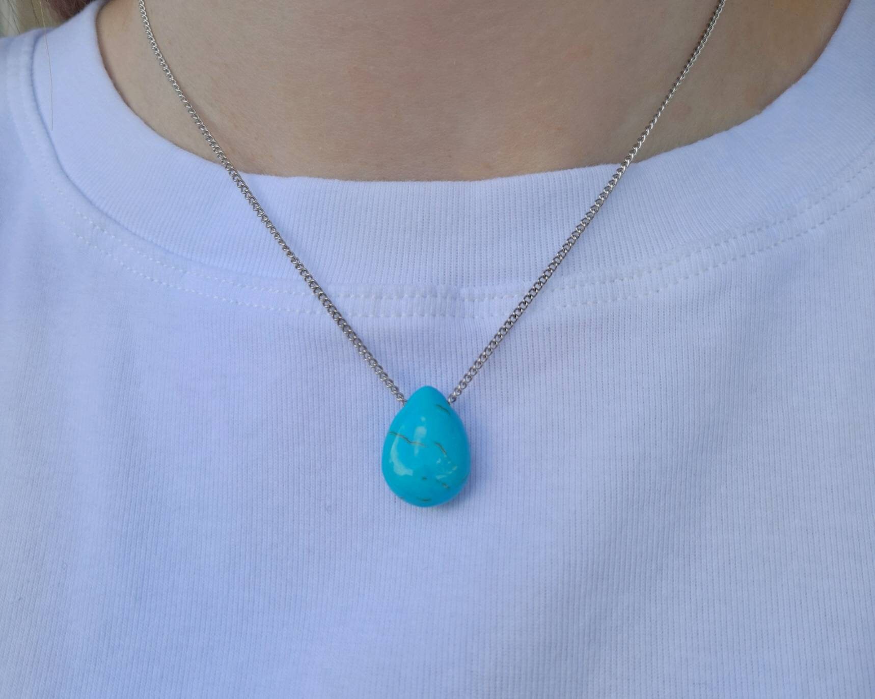 Gemstone necklace Teardrop gemstone Dainty chain necklace Etsy
