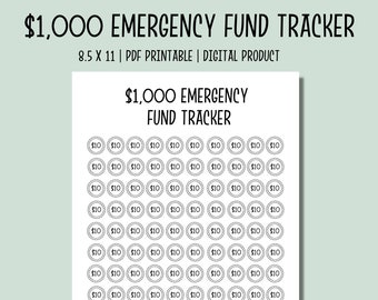 1,000 Emergency Fund Tracker Printable | 1K Emergency Fund Tracker PDF | 1K Savings Printable