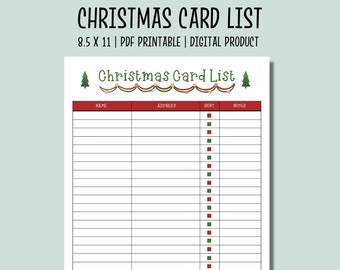Christmas Card List 2022 Christmas Card List | Etsy