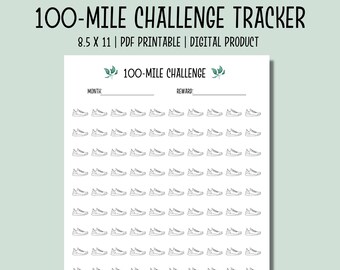 100 Mile Challenge Tracker Printable | Running Tracker | Walking Tracker | Exercise Planner | Workout Planner Instant Download