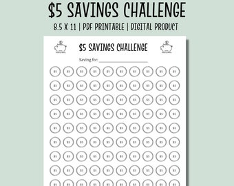 5 Dollar Bill Savings Challenge | 500 Savings Challenge Printable | Money Saving Challenge | Savings Tracker | Savings Planner