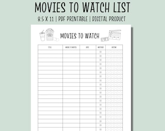Movie Watch List Printable - Etsy