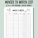 Movies to Watch Printable List | Movie Tracker Instant Download | Movie ...