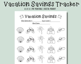 Vacation Fund Savings Tracker Printable | Beach Vacation Savings Tracker | Savings Printable | PDF Printable