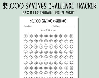 5,000 Money Saving Challenge | 5k Printable Savings Tracker | Downloadable Savings Chart