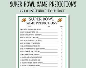 Super Bowl Predictions Game Sheet - Etsy