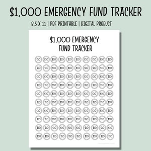 1,000 Emergency Fund Tracker Printable | 1K Emergency Fund Tracker PDF | 1K Savings Printable