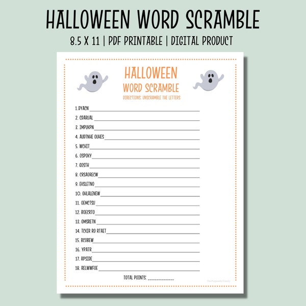 Halloween Word Scramble Game | Halloween Fun Printable Game | Halloween Kids Activity | Halloween Game for Kids & Adults | Word Game