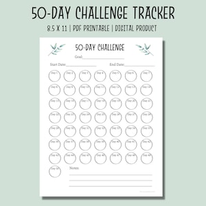 50 Day Challenge Tracker Printable | Printable Habit Tracker | 50 Day Goal Tracker | Digital Download