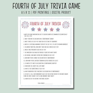 Fourth of July Trivia Game | 4th of July Printable Party Game| Patriotic Game | Independence Day Games | 4th of July Game for Kids & Adults
