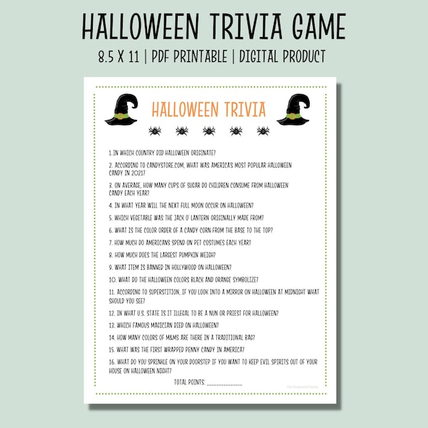 Halloween Trivia Game | Halloween Printable Party Games | Halloween Quiz | Fun Halloween Game | Halloween Party Game for Kids and Adults