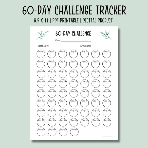 60 Day Challenge Tracker Printable | PDF Habit Tracker