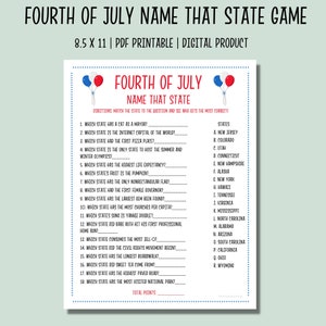 Juego de emparejamiento estatal del 4 de julio / Juegos de fiesta imprimibles del 4 de julio / Juegos patrióticos / Juegos del Día de la Independencia /