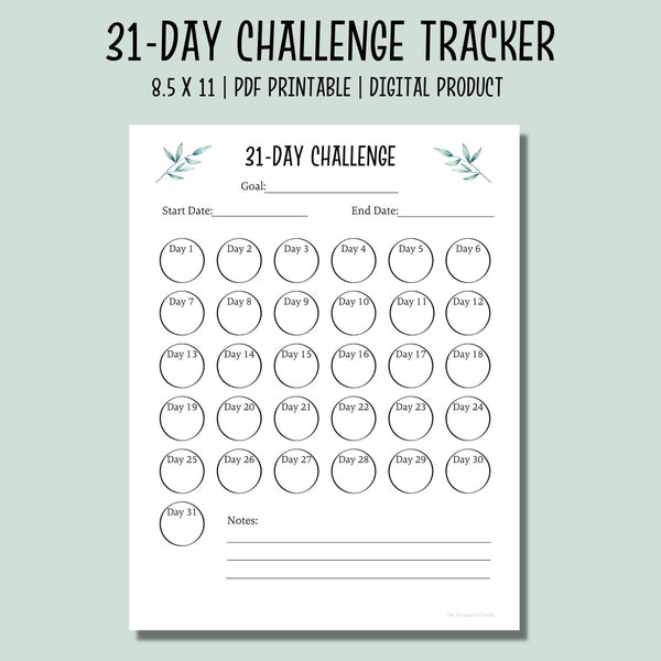 31 Day Challenge Tracker Printable | Habit Tracker | Goal Setting | Progress Tracker | Fitness Tracking