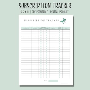 Subscription Tracker Printable | Expense Tracker | Account Tracker | Monthly Membership Checklist | Budget Planner