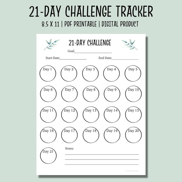 21-Day Challenge Tracker Printable | Habit Tracker PDF | Goal Tracker | Fitness Tracker