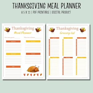 Thanksgiving Mahlzeit Planner Printable | Thanksgiving-Menü-Planung | Thanksgiving Einkaufsliste | Thanksgiving Day Plan