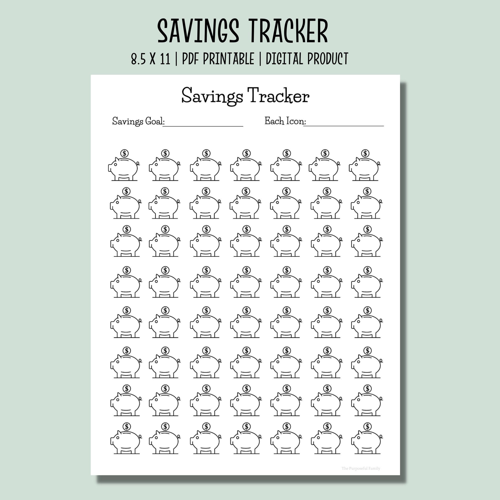 Savings Goal Tracker Savings Chart Printable Etsy