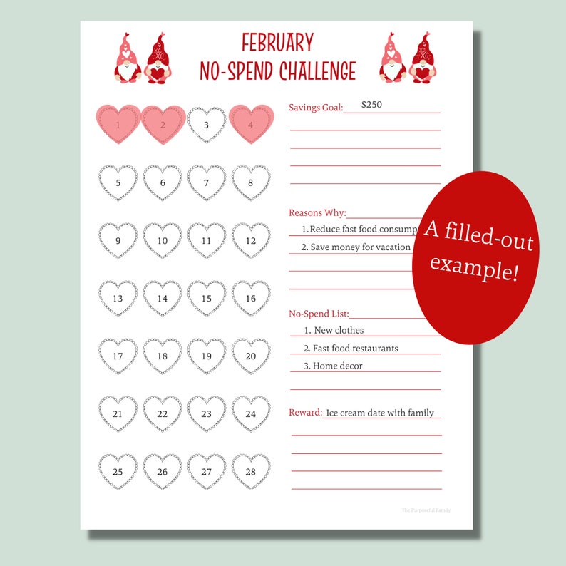 February Nospend Challenge Nospend Month Printable Nospend Goal