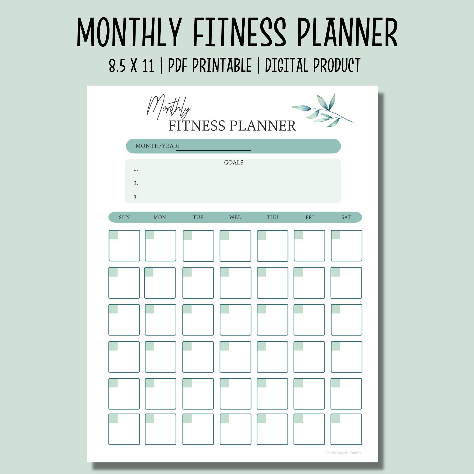 Monthly Fitness Planner PDF Printable Workout Calendar Etsy